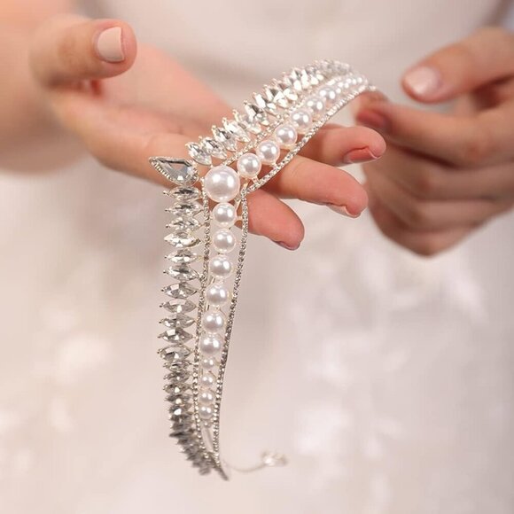 Wedding Tiara Pearl Crystal Bridal Headband Prom Pageant Hair Accessories Women main image 5